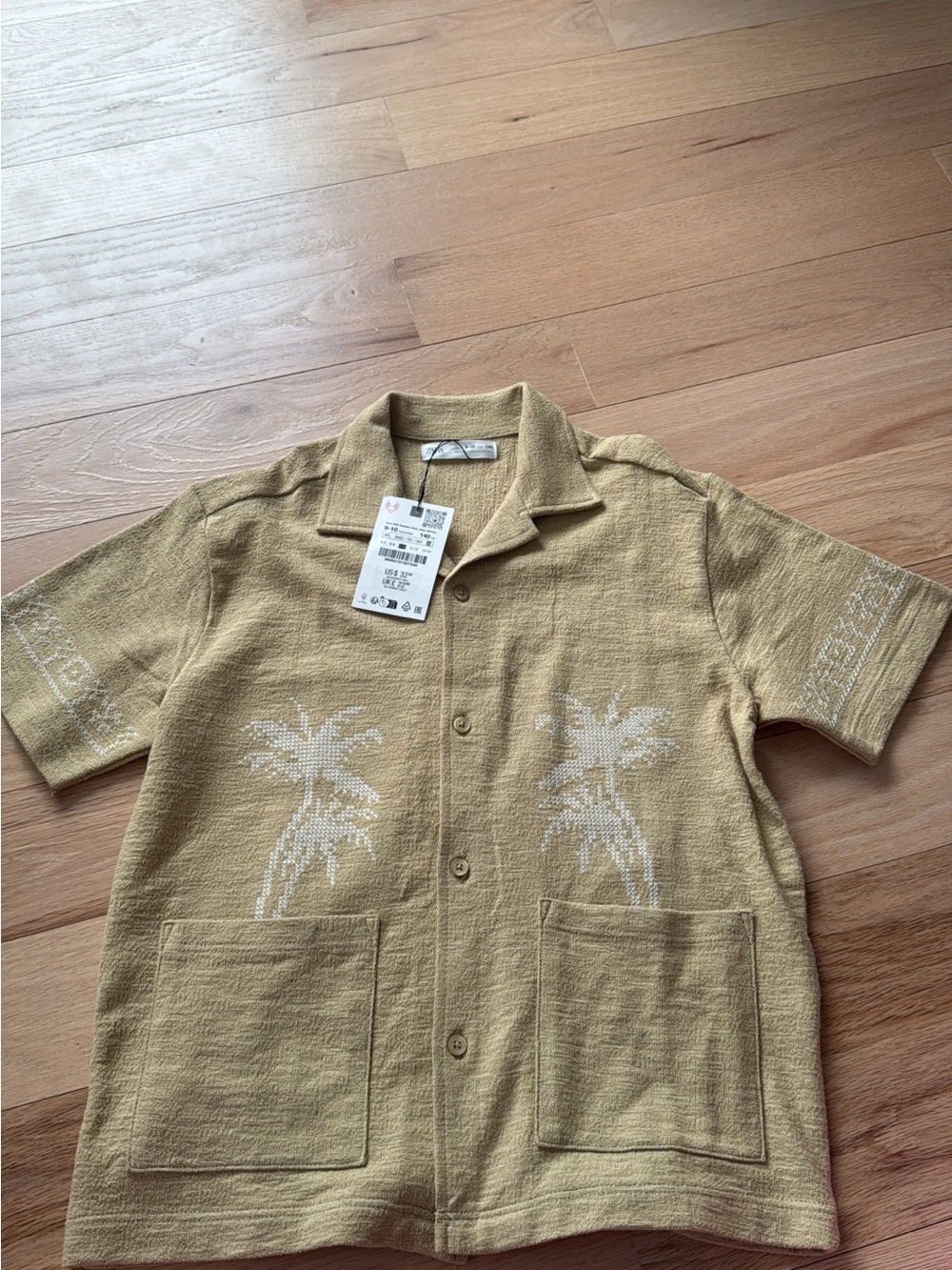 Zara Boys Mustard Palm Tree Camp Shirt